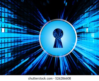 Safety concept, Closed Padlock on digital background, cyber security, Blue abstract hi speed internet technology background illustration. key