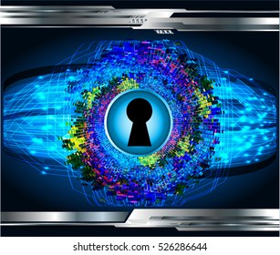 Safety concept, Closed Padlock on digital background, cyber security, Blue abstract hi speed internet technology background illustration. key