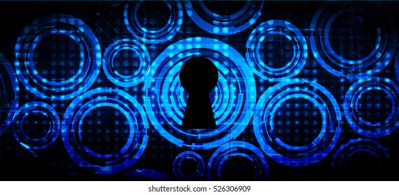 Safety concept, Closed Padlock on digital background, cyber security, Blue abstract hi speed internet technology background illustration. key