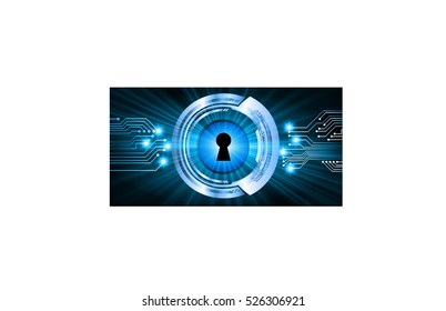 Safety concept, Closed Padlock on digital background, cyber security, Blue abstract hi speed internet technology background illustration. key