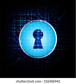Safety concept, Closed Padlock on digital background, cyber security, Blue abstract hi speed internet technology background illustration. key