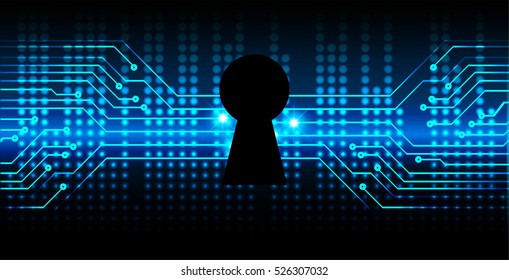 Safety concept, Closed Padlock on digital background, cyber security, Blue abstract hi speed internet technology background illustration. key