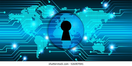 Safety concept, Closed Padlock on digital background, cyber security, Blue abstract hi speed internet technology background illustration. key