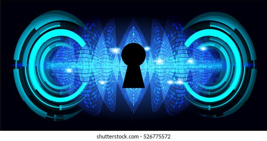 Safety concept, Closed Padlock on digital background, cyber security, Blue abstract hi speed internet technology background illustration. key. vector