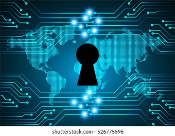 Safety concept, Closed Padlock on digital background, cyber security, Blue abstract hi speed internet technology background illustration. key. vector