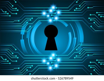 Safety concept, Closed Padlock on digital background, cyber security, Blue abstract hi speed internet technology background illustration. key. vector