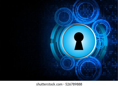 Safety concept, Closed Padlock on digital background, cyber security, Blue abstract hi speed internet technology background illustration. key. vector