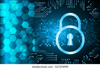 Safety concept, Closed Padlock on digital background, cyber security, Blue abstract hi speed internet technology background illustration. key. vector