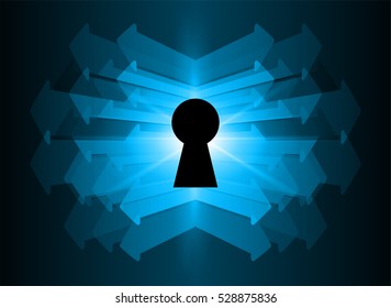 Safety concept, Closed Padlock on digital, cyber security, Blue abstract hi speed internet technology background illustration. key vector