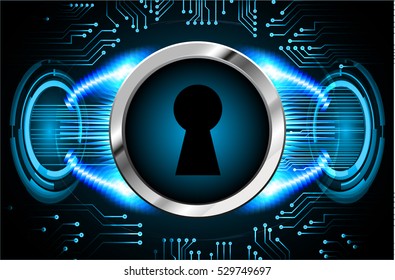 Safety concept, Closed Padlock on digital background, cyber security, Blue abstract hi speed internet technology background illustration. key