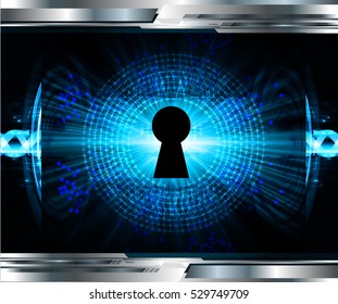 Safety concept, Closed Padlock on digital background, cyber security, Blue abstract hi speed internet technology background illustration. key