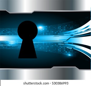 Safety concept, Closed Padlock on digital background, cyber security, Blue abstract hi speed internet technology background illustration. key