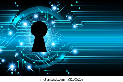 Safety concept, Closed Padlock on digital, cyber security, Blue abstract hi speed internet technology background illustration. key vector