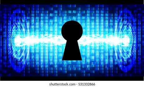 Safety concept, Closed Padlock on digital, cyber security, Blue abstract hi speed internet technology background illustration. key vector
