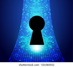 Safety concept, Closed Padlock on digital background, cyber security, Blue abstract hi speed internet technology background illustration. key vector