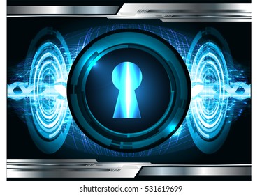 Safety concept, Closed Padlock on digital background, cyber security, Blue abstract hi speed internet technology background illustration. key vector