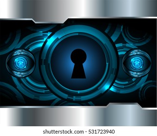Safety concept, Closed Padlock on digital background, cyber security, Blue abstract hi speed internet technology background illustration. key vector