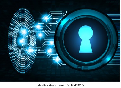 Safety concept, Closed Padlock on digital background, cyber security, Blue abstract hi speed internet technology background illustration. key vector