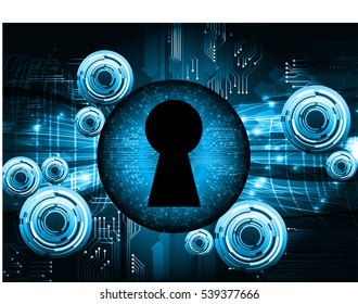 Safety concept, Closed Padlock on digital background, cyber security, Blue abstract hi speed internet technology background illustration. key vector