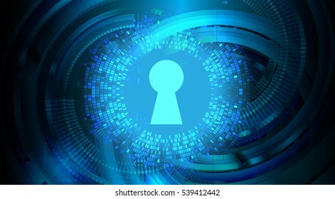Safety concept, Closed Padlock on digital background, cyber security, Blue abstract hi speed internet technology background illustration. key vector