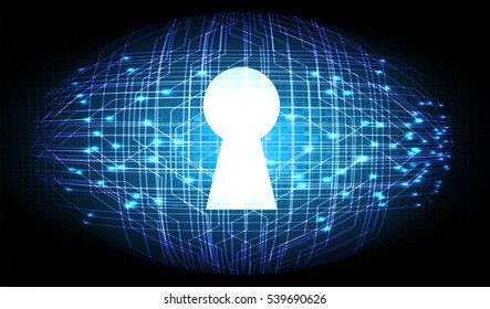 Safety concept, Closed Padlock on digital background, cyber security, Blue abstract hi speed internet technology background illustration. key vector