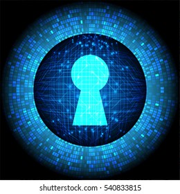 Safety concept, Closed Padlock on digital, cyber security, Blue abstract hi speed internet technology background illustration. key. vector