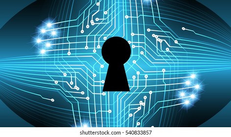 Safety concept, Closed Padlock on digital, cyber security, Blue abstract hi speed internet technology background illustration. key. vector
