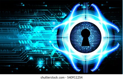 Safety concept, Closed Padlock on digital, cyber security, Blue abstract hi speed internet technology background illustration. key. vector