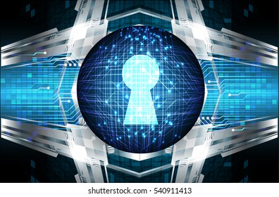 Safety concept, Closed Padlock on digital, cyber security, Blue abstract hi speed internet technology background illustration. key. vector