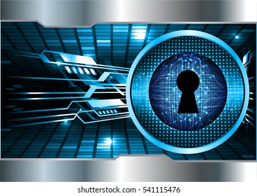 Safety concept, Closed Padlock on digital, cyber security, Blue abstract hi speed internet technology background illustration. key. vector