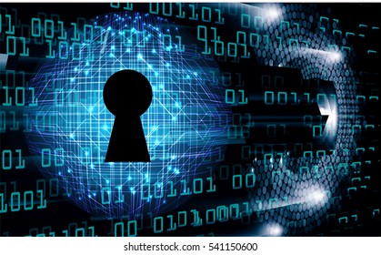 Safety concept, Closed Padlock on digital, cyber security, Blue abstract hi speed internet technology background illustration. key. vector