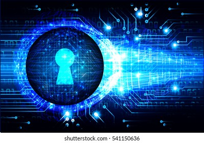 Safety concept, Closed Padlock on digital, cyber security, Blue abstract hi speed internet technology background illustration. key. vector