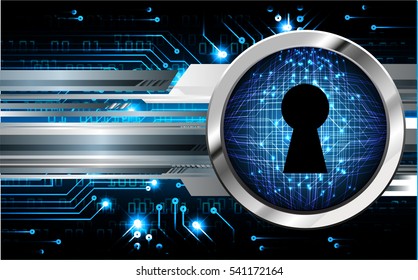 Safety concept, Closed Padlock on digital, cyber security, Blue abstract hi speed internet technology background illustration. key