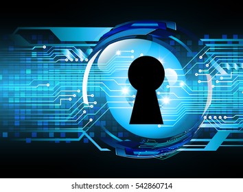 Safety concept, Closed Padlock on digital, cyber security, Blue abstract high speed internet technology background illustration. key. vector
