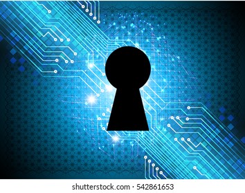 Safety concept, Closed Padlock on digital, cyber security, Blue abstract hi speed internet technology background illustration. key. vector