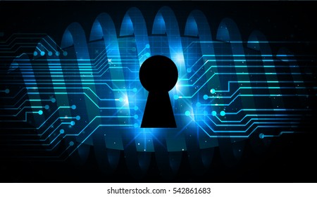 Safety concept, Closed Padlock on digital, cyber security, Blue abstract hi speed internet technology background illustration. key. vector
