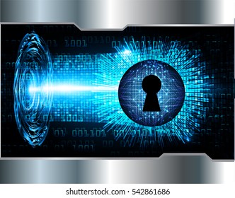 Safety concept, Closed Padlock on digital, cyber security, Blue abstract hi speed internet technology background illustration. key. vector