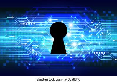 Safety concept, Closed Padlock on digital, cyber security, Blue abstract hi speed internet technology background illustration. key. vector