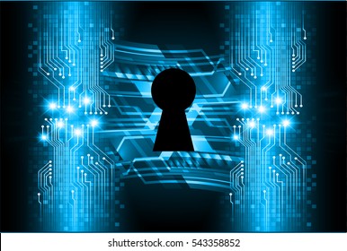 Safety concept, Closed Padlock on digital, cyber security, Blue abstract hi speed internet technology background illustration. key. vector
