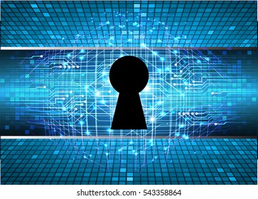 Safety concept, Closed Padlock on digital, cyber security, Blue abstract hi speed internet technology background illustration. key. vector