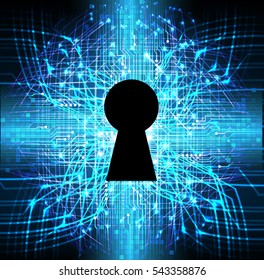 Safety concept, Closed Padlock on digital, cyber security, Blue abstract hi speed internet technology background illustration. key. vector