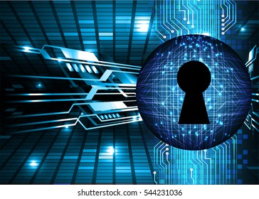 Safety concept, Closed Padlock on digital, cyber security, Blue abstract hi speed internet technology background illustration. key. vector