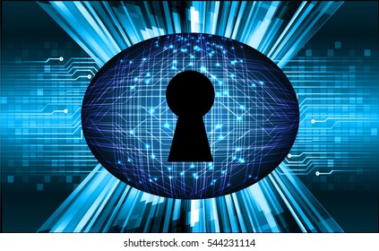 Safety concept, Closed Padlock on digital, cyber security, Blue abstract hi speed internet technology background illustration. key. vector