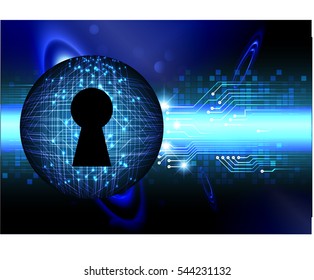 Safety concept, Closed Padlock on digital, cyber security, Blue abstract hi speed internet technology background illustration. key. vector