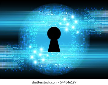 Safety concept, Closed Padlock on digital, cyber security, Blue abstract hi speed internet technology background illustration. key. vector