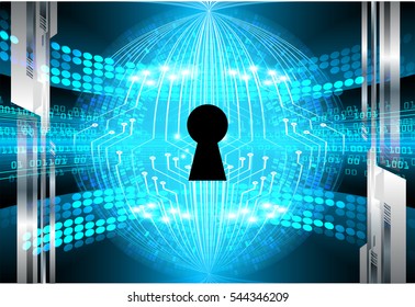 Safety concept, Closed Padlock on digital, cyber security, Blue abstract hi speed internet technology background illustration. key. vector