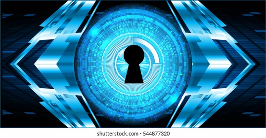 Safety concept, Closed Padlock on digital, cyber security, Blue abstract hi speed internet technology background illustration. key. vector