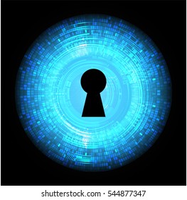 Safety concept, Closed Padlock on digital, cyber security, Blue abstract hi speed internet technology background illustration. key. vector