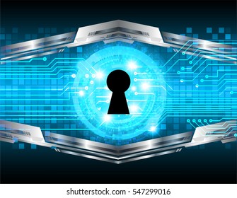 Safety concept, Closed Padlock on digital, cyber security, Blue abstract hi speed internet technology background illustration. key. vector
