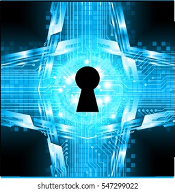 Safety concept, Closed Padlock on digital, cyber security, Blue abstract hi speed internet technology background illustration. key. vector